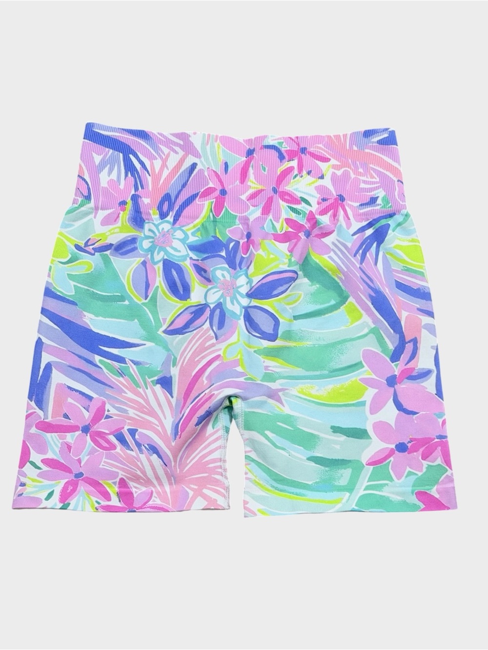 Pink & Aqua Floral Athletic Shorts with Ruched Butt